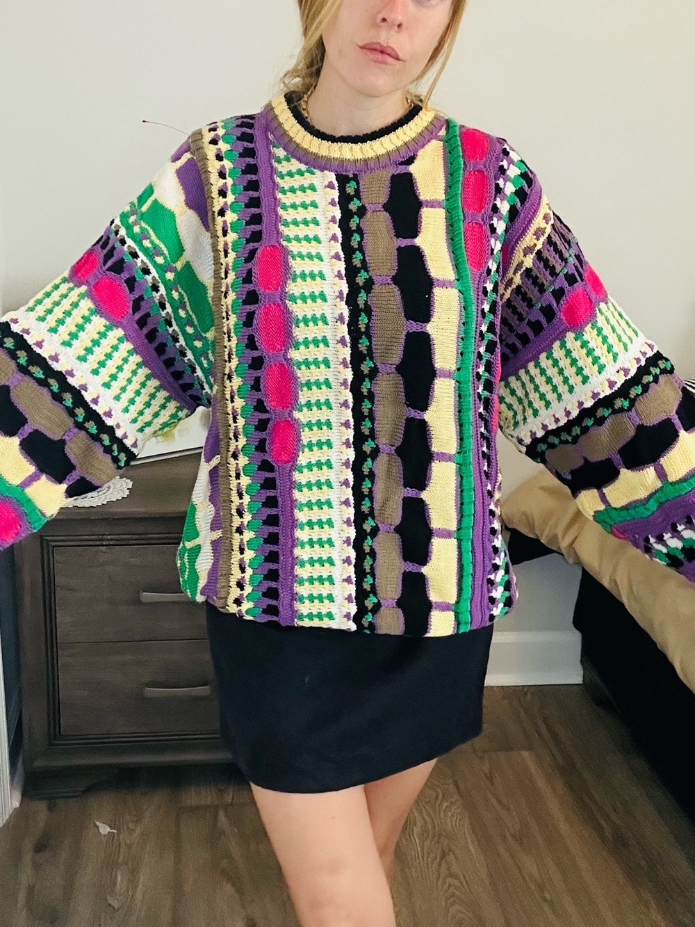 Colorblock Pattern Crewneck Sweater - Multicolor coogi style